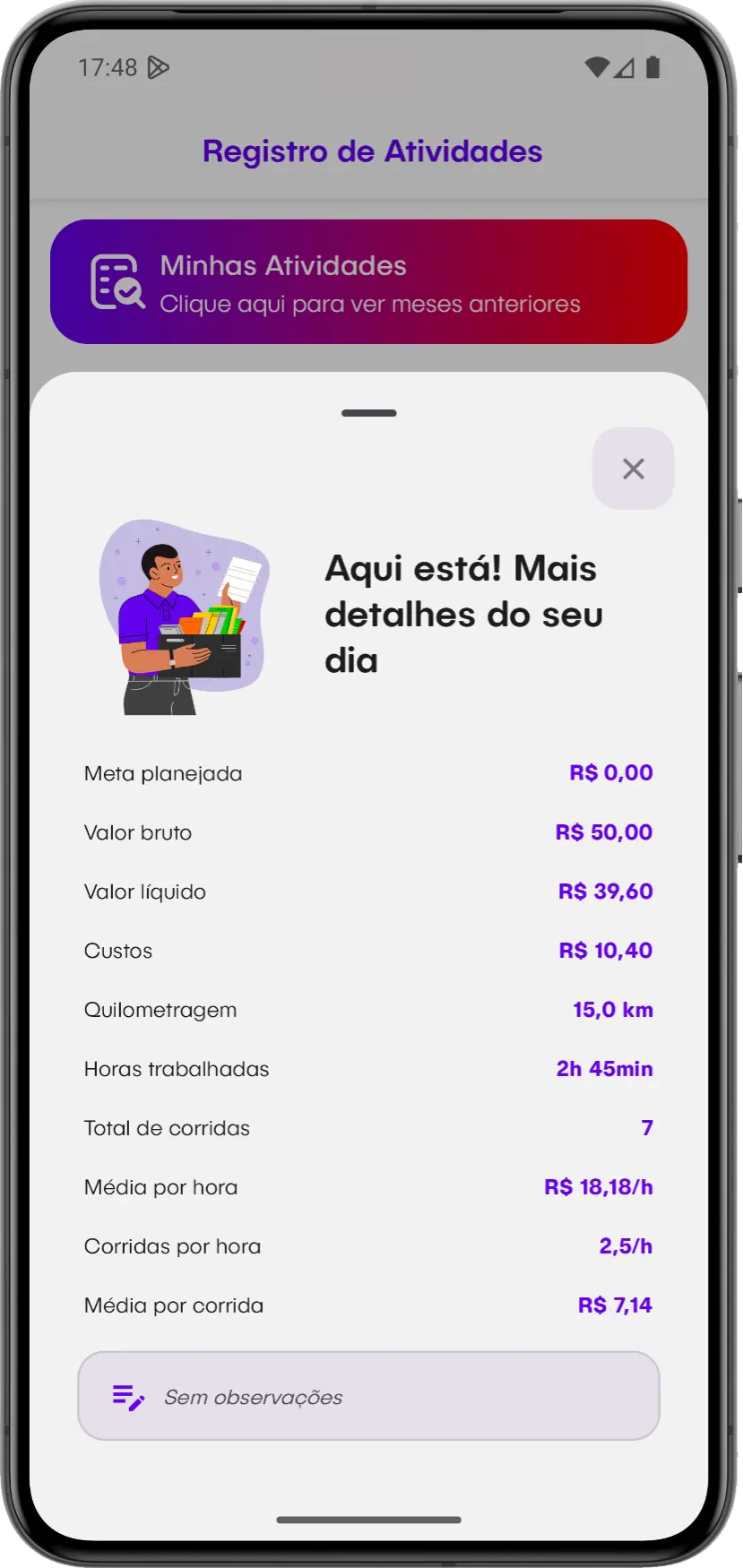 Tela de registros financeiros do aplicativo SetDrive